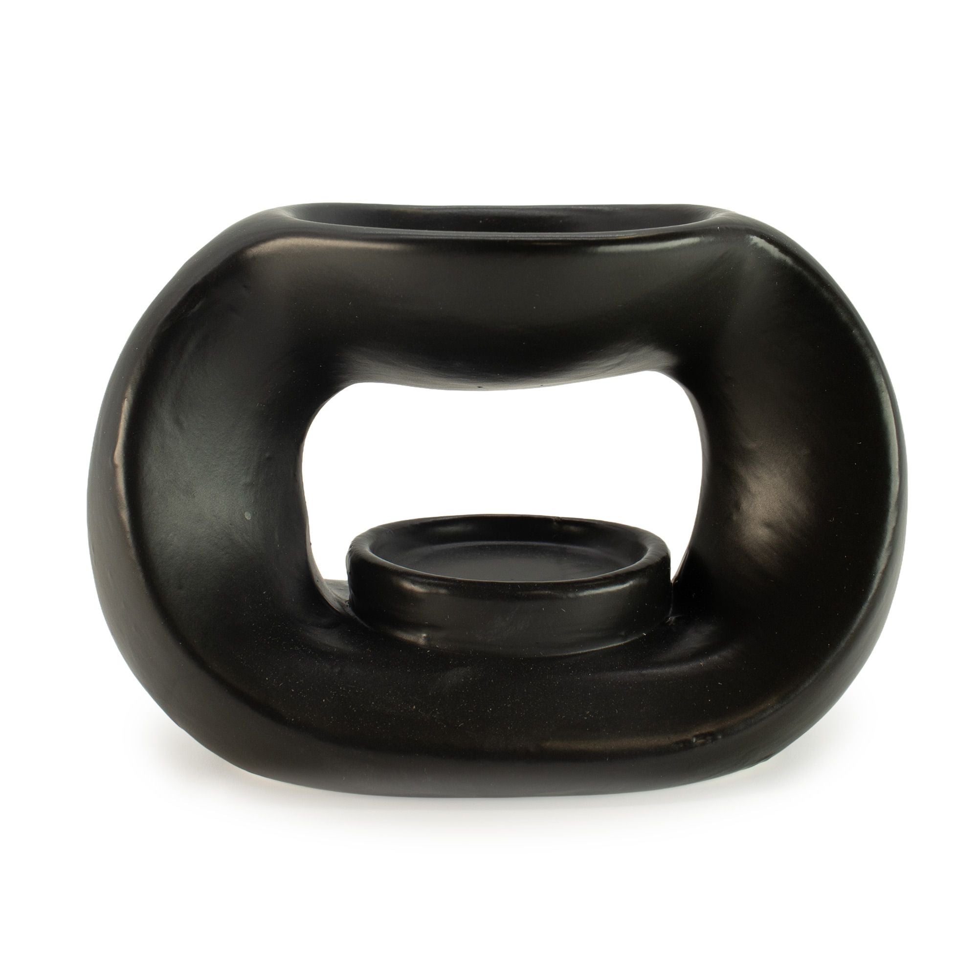 Quemador de aceite Zen cerámico - guijarro ovalado - negro mate