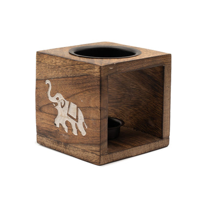 Quadratische Mango-Holzölbrenner - Elefant
