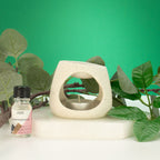 Quemador de aceite cerámico Zen - Guijarro redondo - Blanco roto moteado
