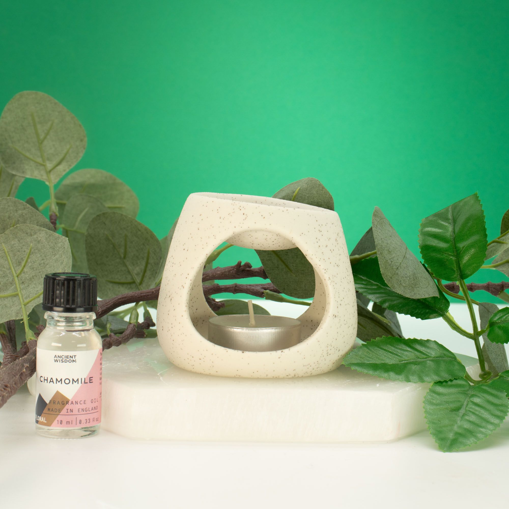 Quemador de aceite cerámico Zen - Guijarro redondo - Blanco roto moteado