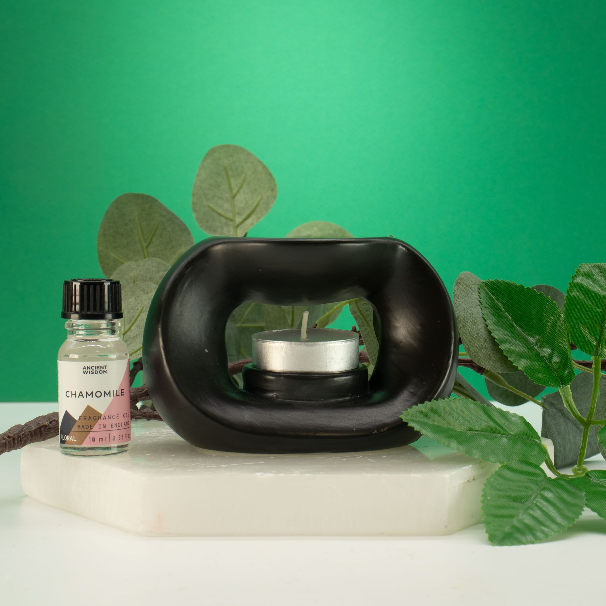 Quemador de aceite Zen cerámico - guijarro ovalado - negro mate