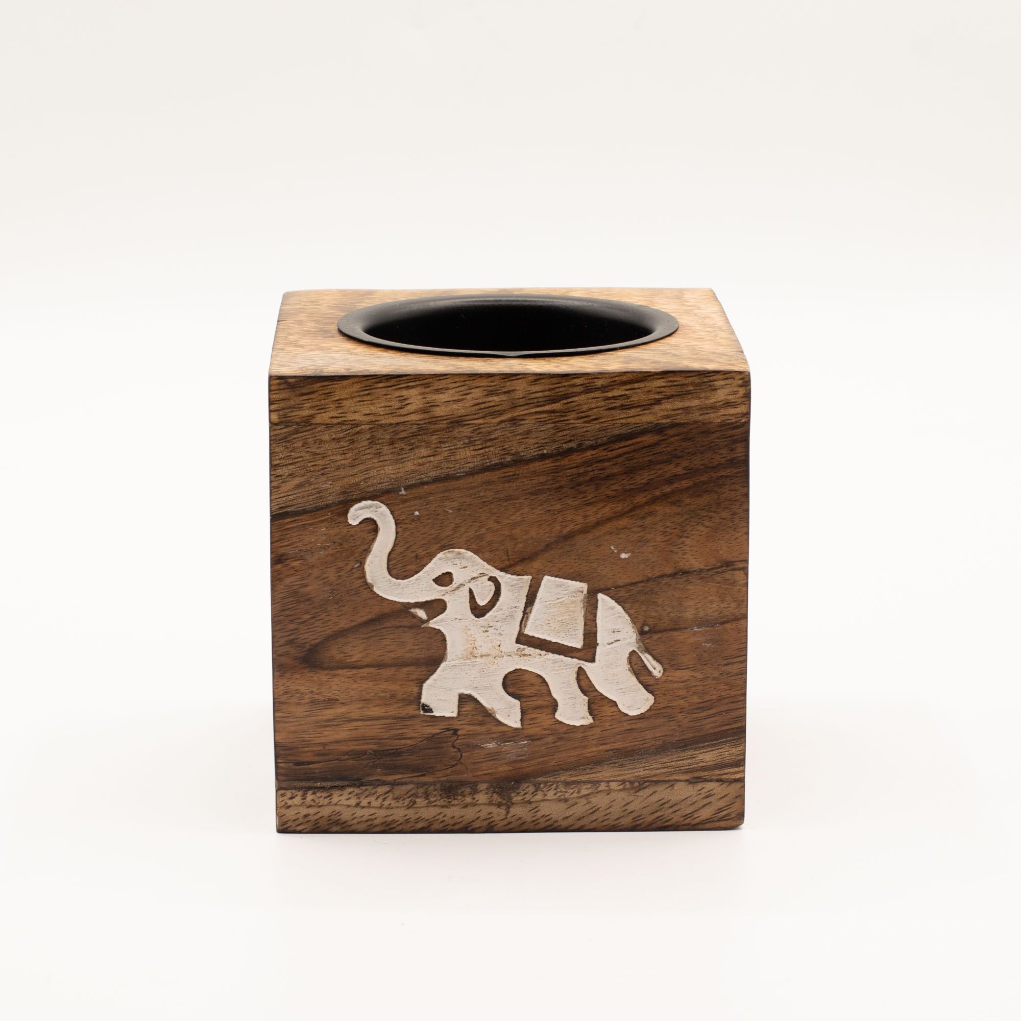 Quemador de aceite de madera de mango cuadrado  - Elefante