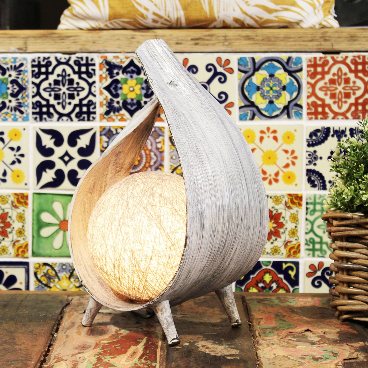Lampe de noix de coco naturelle - Enveloppe argentée