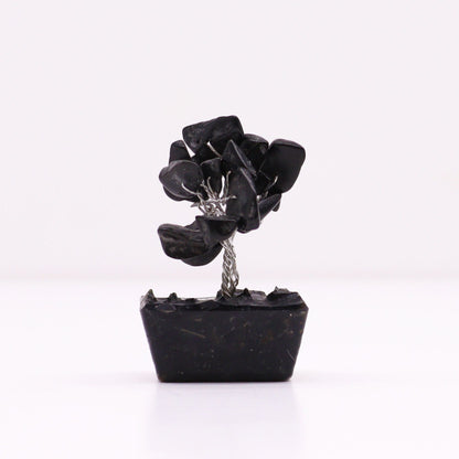 Mini árbol de piedras preciosas sobre base de orgonita - Ágata negra (15 piedras)