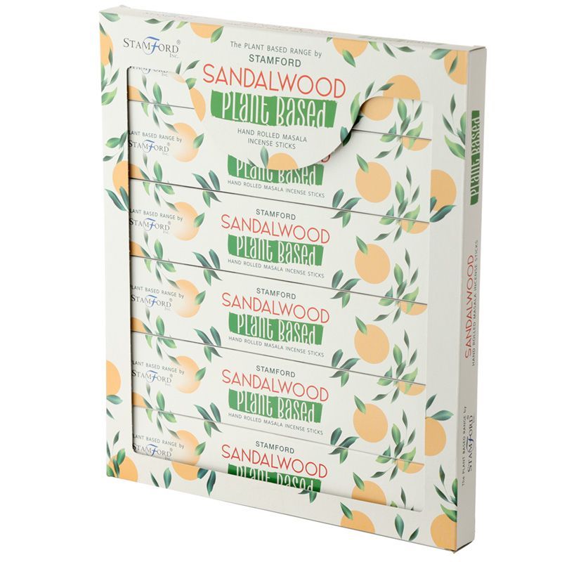 Box of Stamford Sandalwood plant-based hand rolled masala incense sticks.
