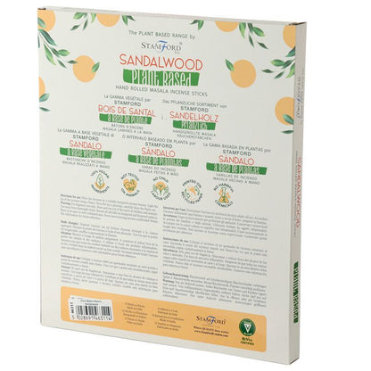 Stamford Sandalwood plant-based hand rolled masala incense sticks packaging box