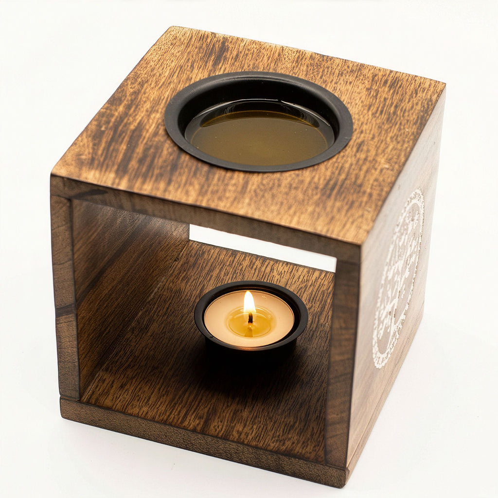 Quemador de aceite de madera de mango cuadrado grande - Pentágono