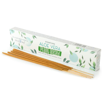 Stamford Aloe Vera plant-based hand rolled masala incense sticks and packaging