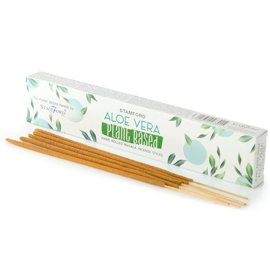 Stamford Aloe Vera plant-based hand rolled masala incense sticks and packaging