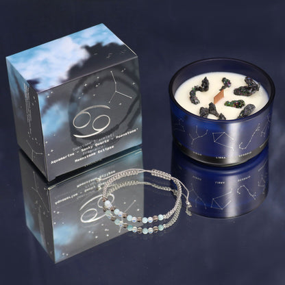 Vela de Cristal del Zodiaco con Pulsera de Piedras Preciosas - Cáncer