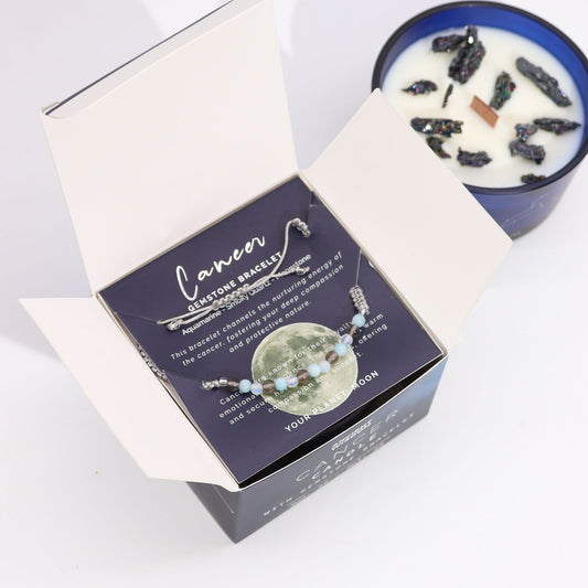 Vela de Cristal del Zodiaco con Pulsera de Piedras Preciosas - Cáncer