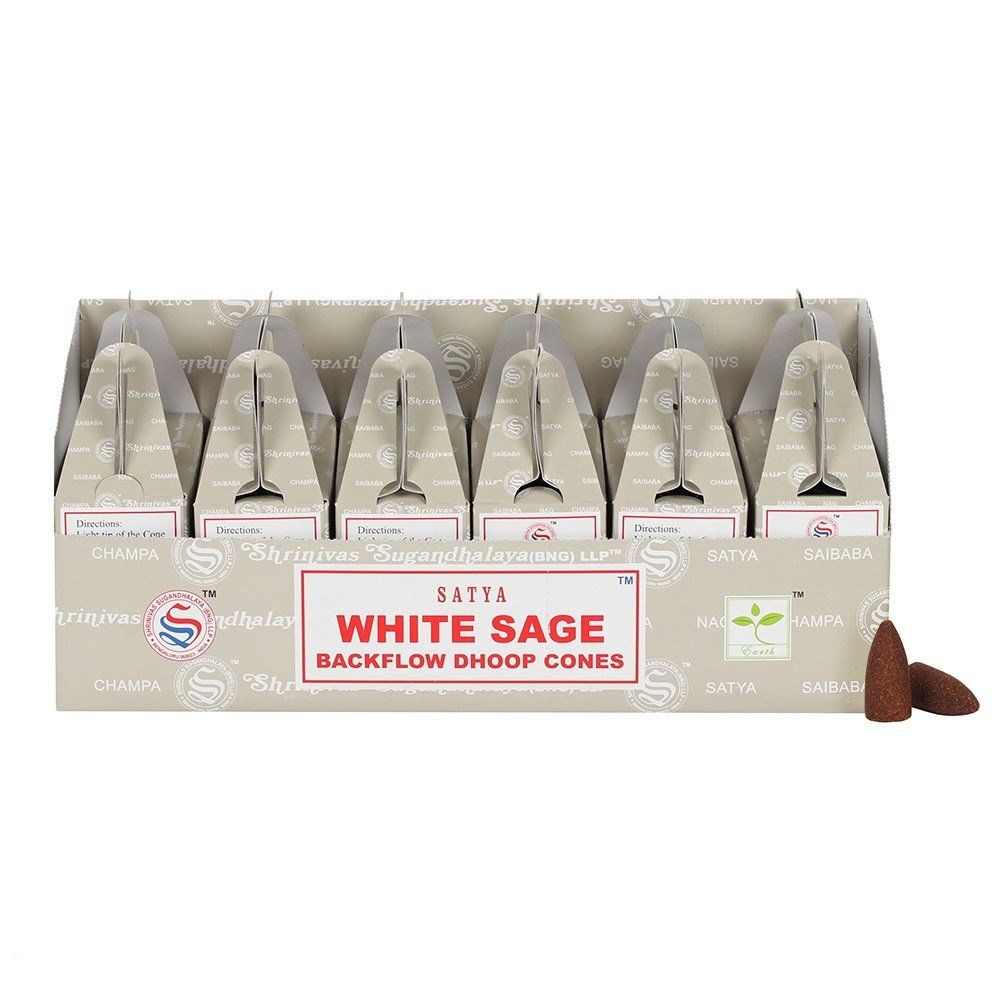 Conos de Reflujo Satya Salvia Blanca – Dhoop Backflow | Purificación del Hogar