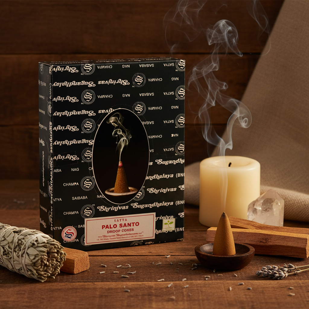 Conos de incienso Palo Santo Satya en ambiente rústico hogareño
